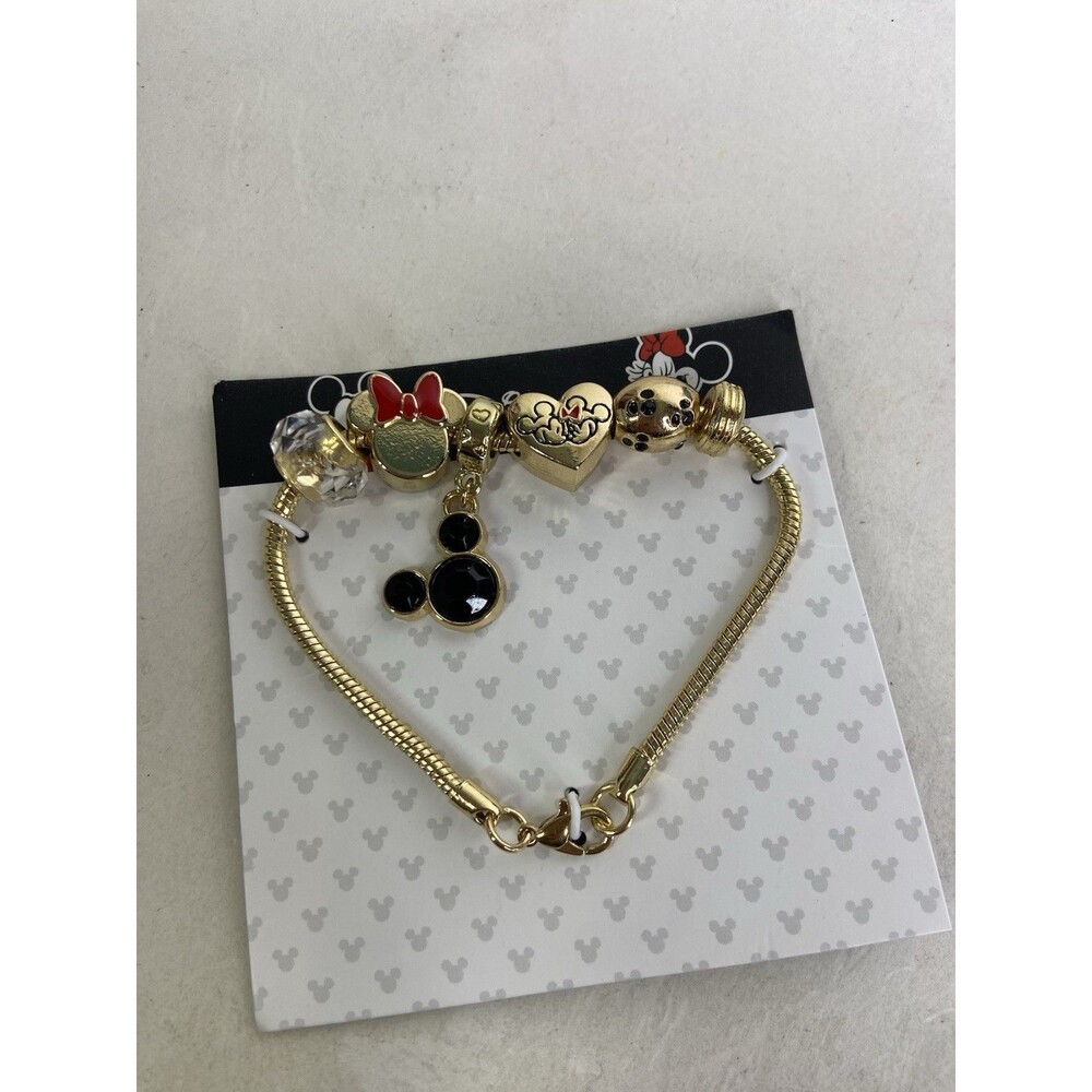 Disney Mickey and Minnie Mouse Charm Bracelet with Dangle Charm NEW